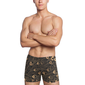 Gold peacock feather pattern Men's Swimming Trunks