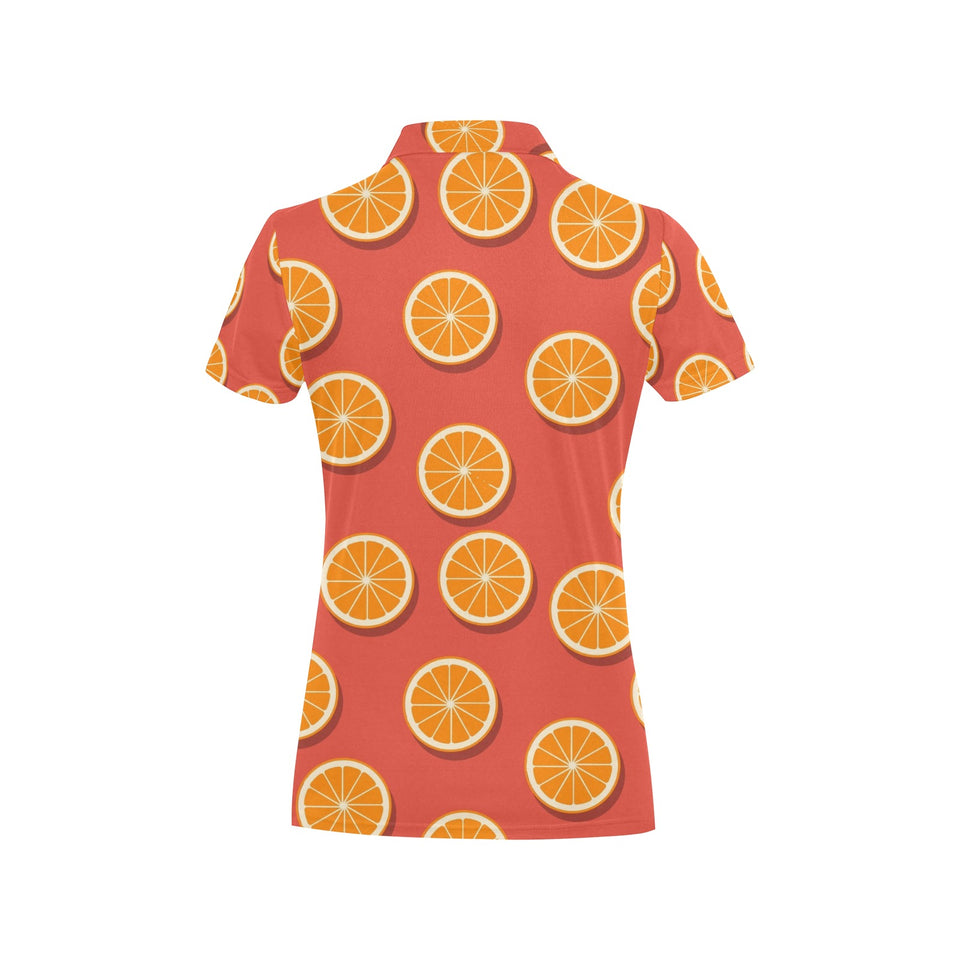 Oranges pattern red background Women's All Over Print Polo Shirt