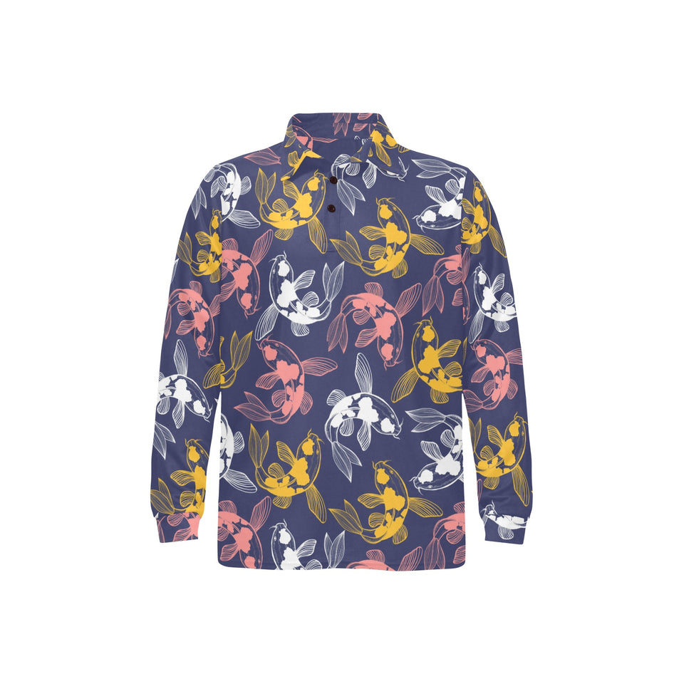 Koi Fish Carp Fish pattern Men's Long Sleeve Polo Shirt