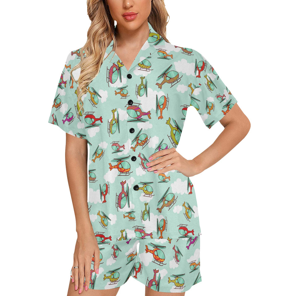 Helicopter design pattern Women's V-Neck Short Pajama Set