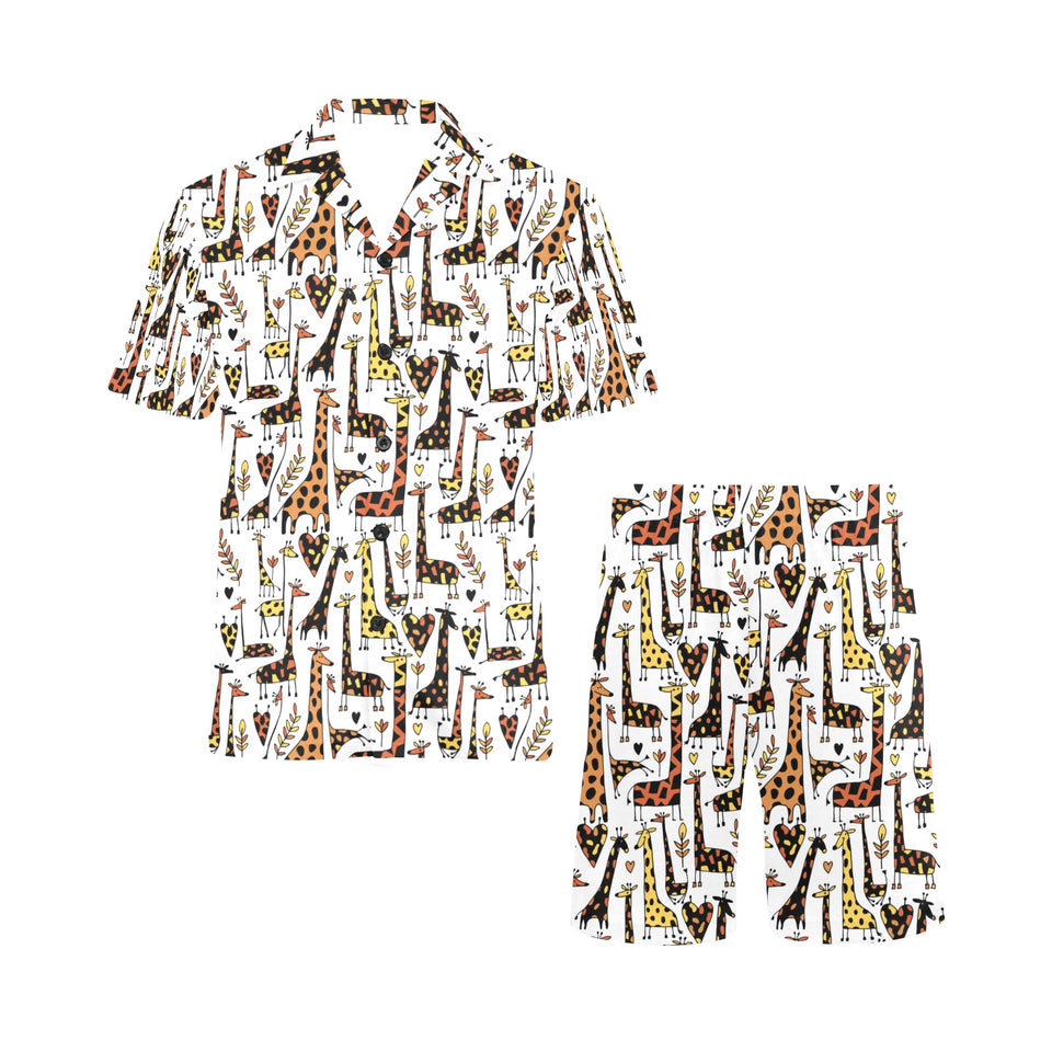 Giraffe Pattern Print Design 05 Men's V-Neck Short Pajama Set