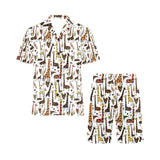 Giraffe Pattern Print Design 05 Men's V-Neck Short Pajama Set