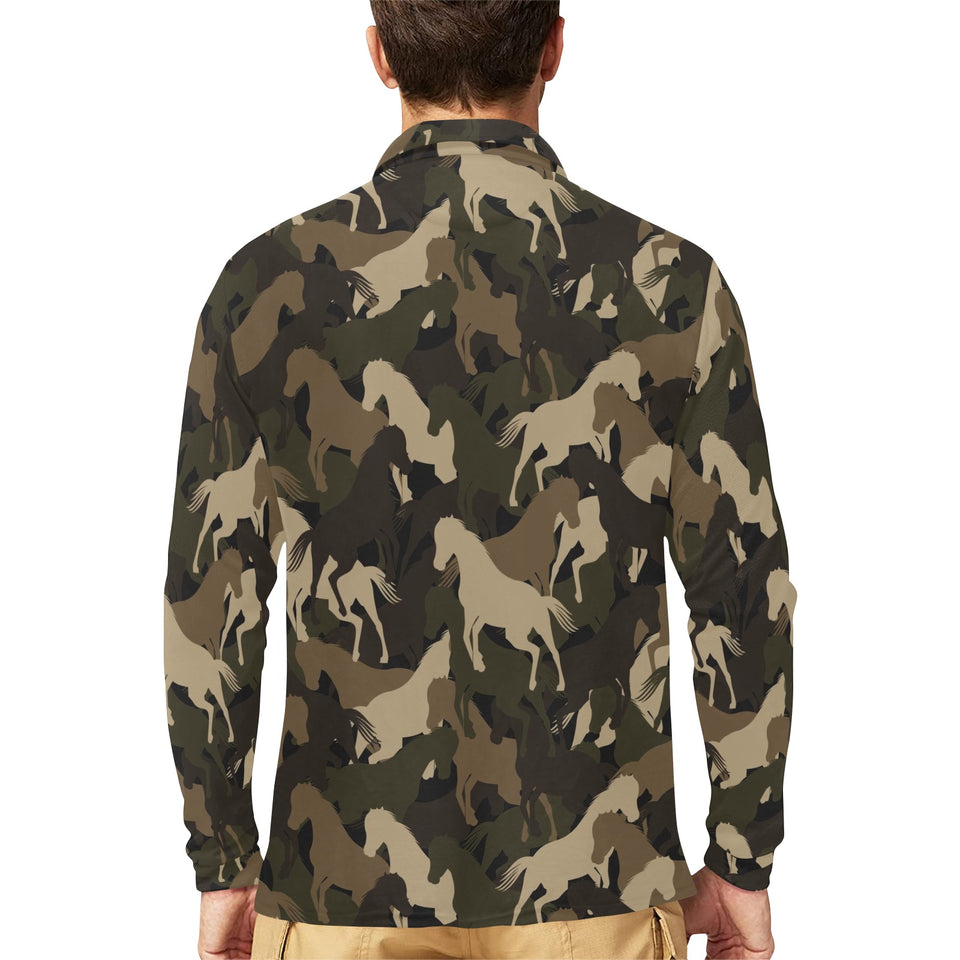 Horse Camouflage Pattern Men's Long Sleeve Polo Shirt