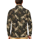 Horse Camouflage Pattern Men's Long Sleeve Polo Shirt