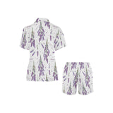 lavender flower design pattern Women's V-Neck Short Pajama Set