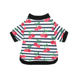 Hand drawn cherry pattern striped background All Over Print Pet Dog Round Neck Fuzzy Shirt