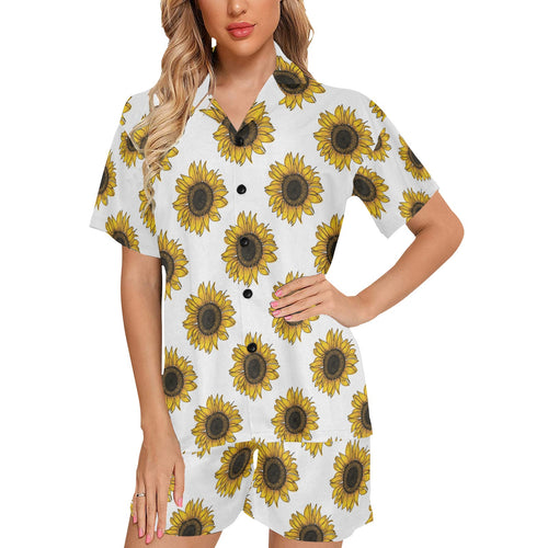 sunflowers design pattern Women's V-Neck Short Pajama Set