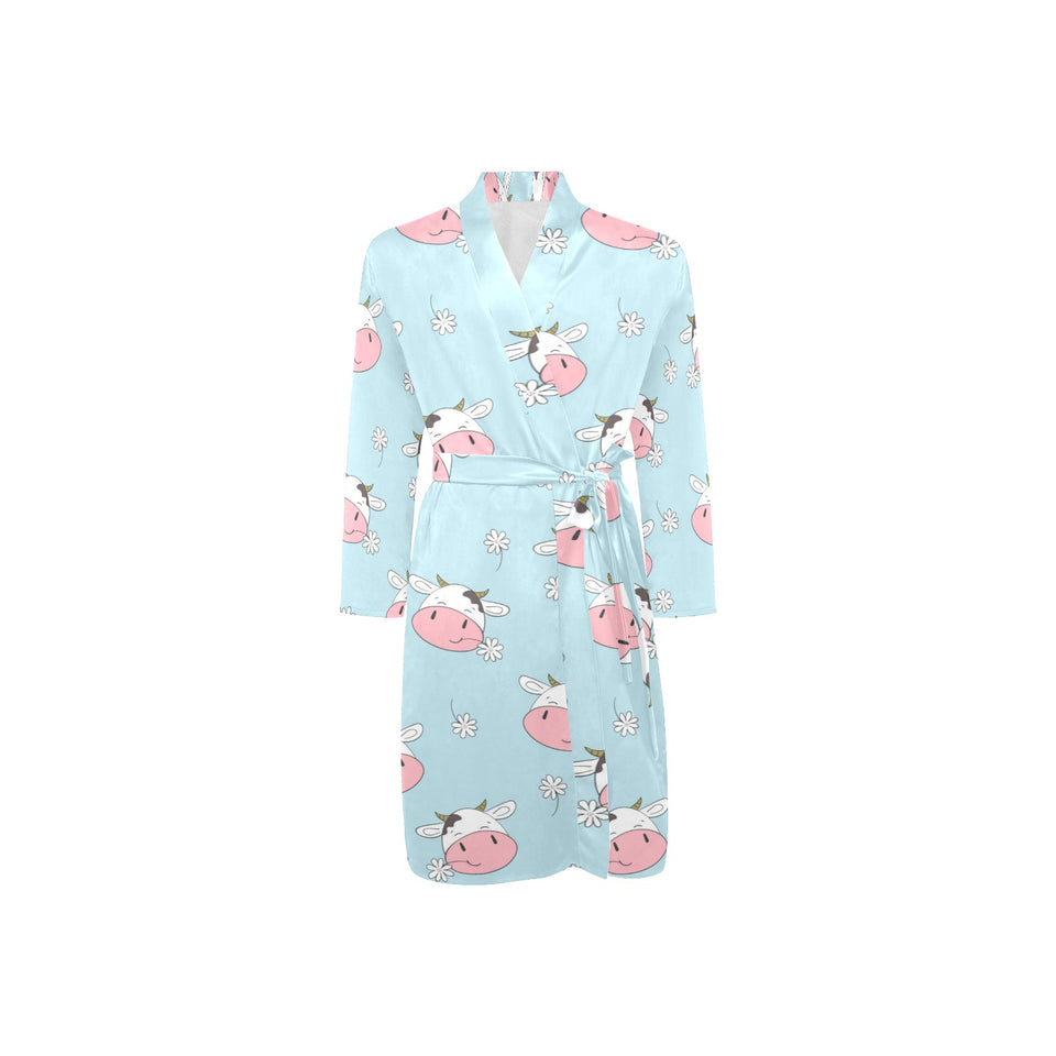 Cute cow flower pattern Men's Long Sleeve Belted Night Robe