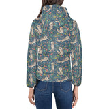 Raccoon tropical leaves pattern Women's Padded Hooded Jacket
