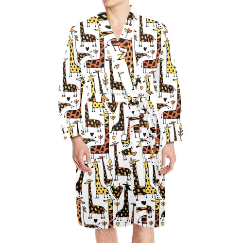 Giraffe Pattern Print Design 05 Men's Long Sleeve Belted Night Robe