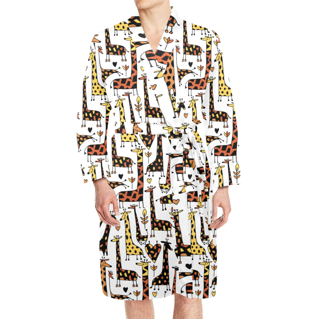 Giraffe Pattern Print Design 05 Men's Long Sleeve Belted Night Robe
