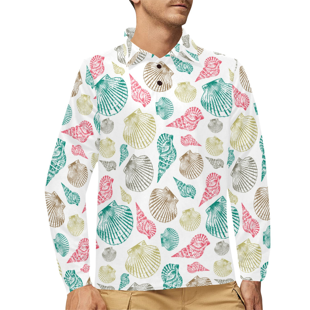 Colorful shell pattern Men's Long Sleeve Polo Shirt