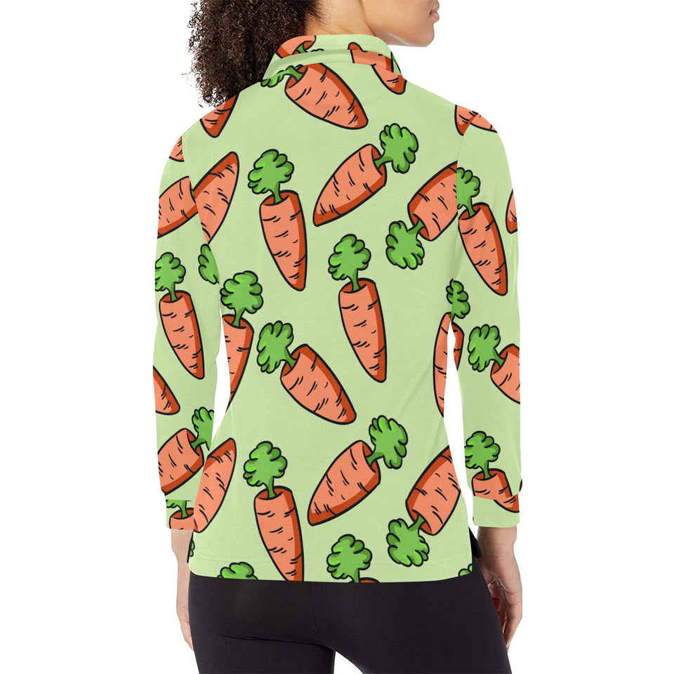 Carrot Pattern Print Design 05 Women's Long Sleeve Polo Shirt