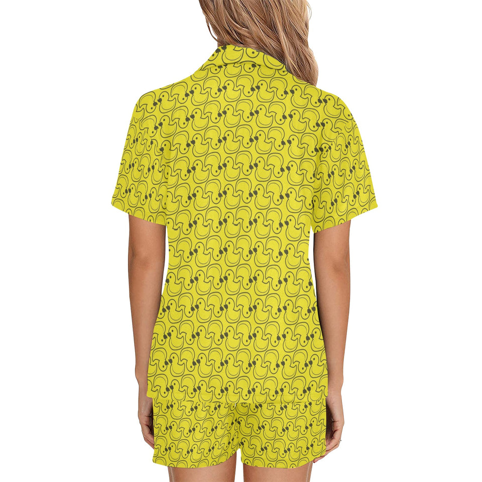 Duck Pattern Print Design 02 Women's V-Neck Short Pajama Set