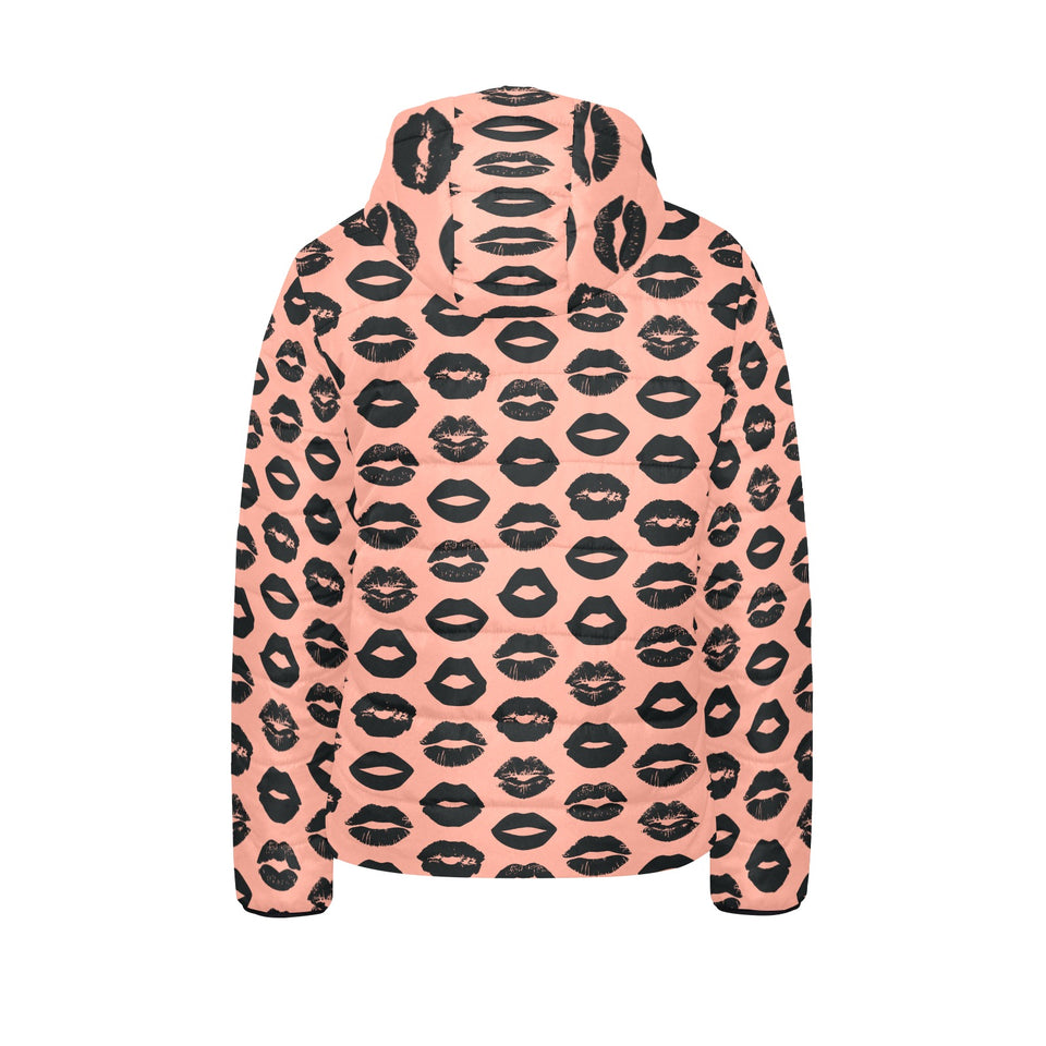 Lips Pattern Print Design 02 Kids' Boys' Girls' Padded Hooded Jacket