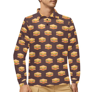 Sandwich Pattern Print Design 04 Men's Long Sleeve Polo Shirt