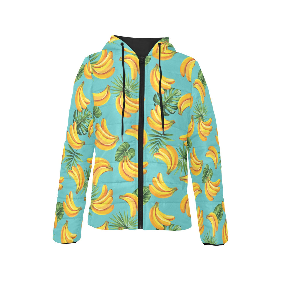 Banana Palm Leaves pattern background Women's Padded Hooded Jacket
