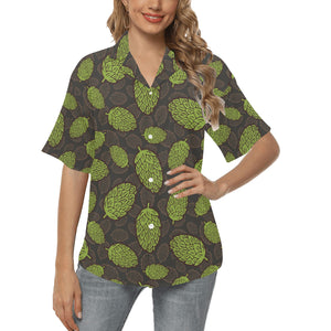 Hop pattern black background Women's All Over Print Hawaiian Shirt