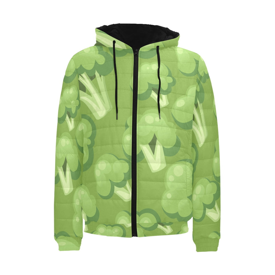 Broccoli pattern green background Men's Padded Hooded Jacket