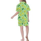 Avocado pattern green background Kids' Boys' Girls' V-Neck Short Pajama Set