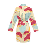 Red Bonsai gray sun japanese pattern Women's Long Sleeve Belted Night Robe