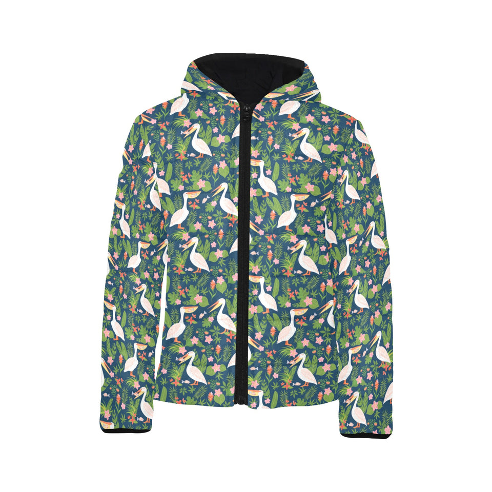 Pelican Pattern Print Design 05 Kids' Boys' Girls' Padded Hooded Jacket