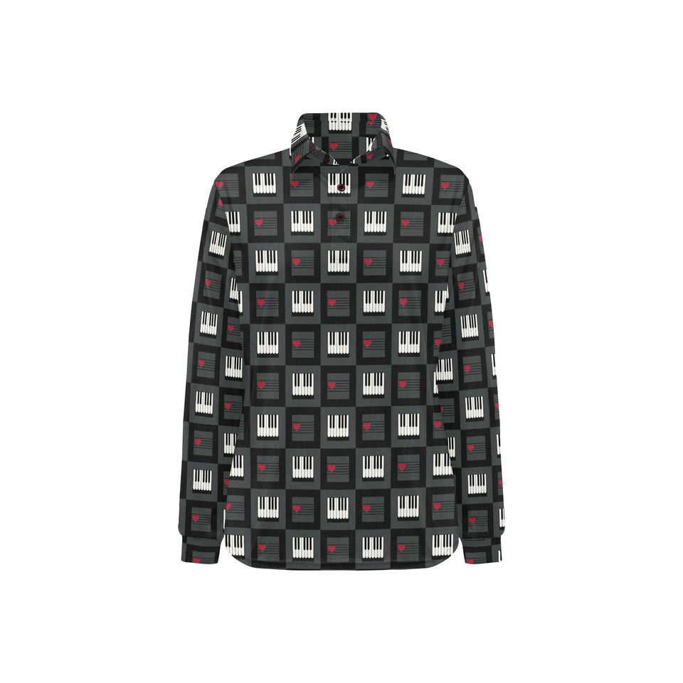 Piano Pattern Print Design 05 Women's Long Sleeve Polo Shirt