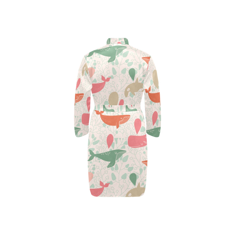 Cute whale pattern Men's Long Sleeve Belted Night Robe