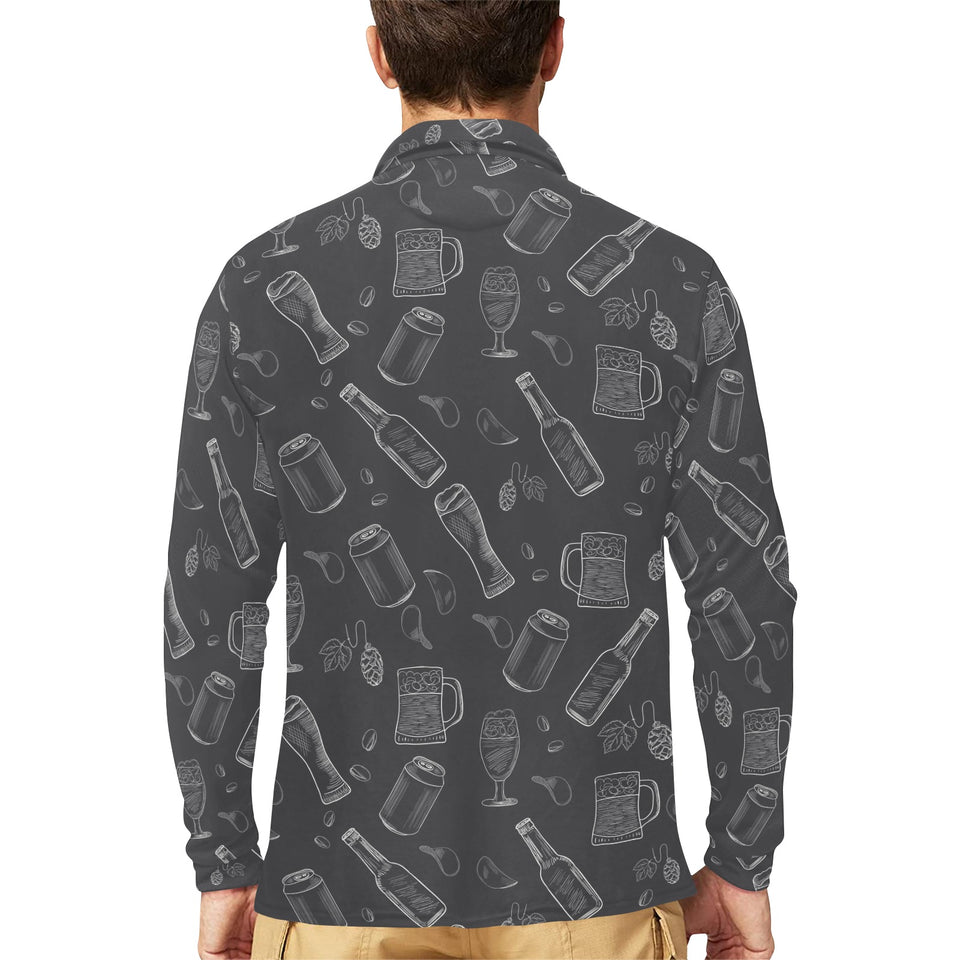 Beer hand drawn pattern Men's Long Sleeve Polo Shirt