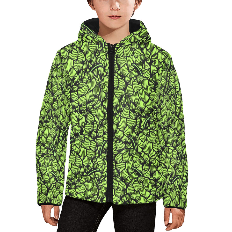 Green hop pattern Kids' Boys' Girls' Padded Hooded Jacket