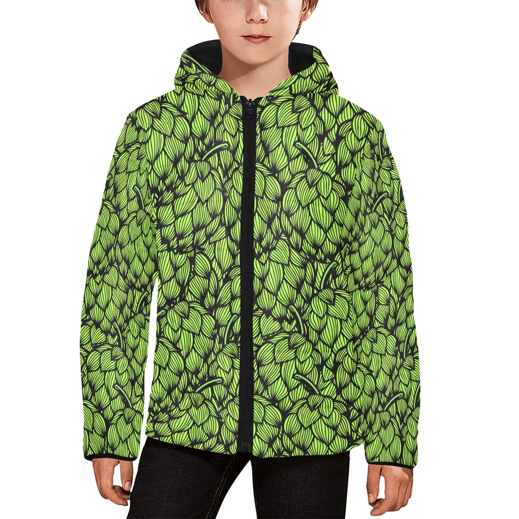 Green hop pattern Kids' Boys' Girls' Padded Hooded Jacket
