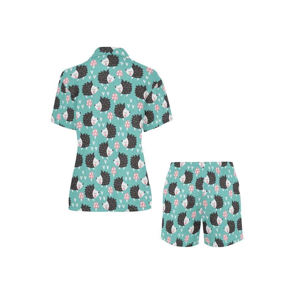 Hedgehog Pattern Print Design 03 Women's V-Neck Short Pajama Set