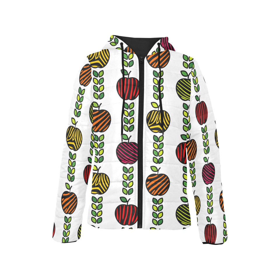 colorful apples leave zebra stripe Women's Padded Hooded Jacket