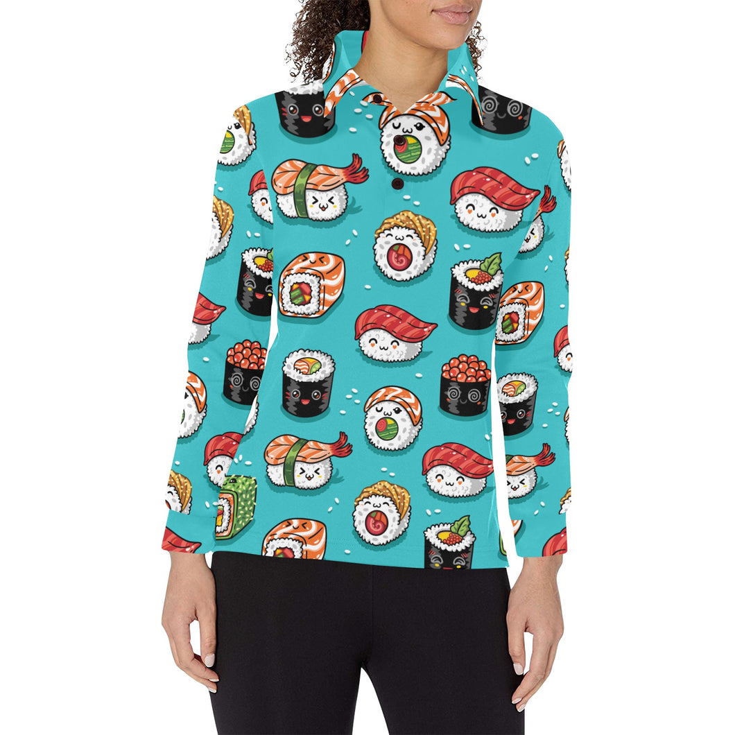 Cute sushi pattern Women's Long Sleeve Polo Shirt