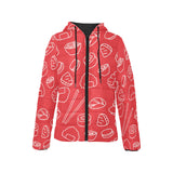 sushi pattern red background Women's Padded Hooded Jacket