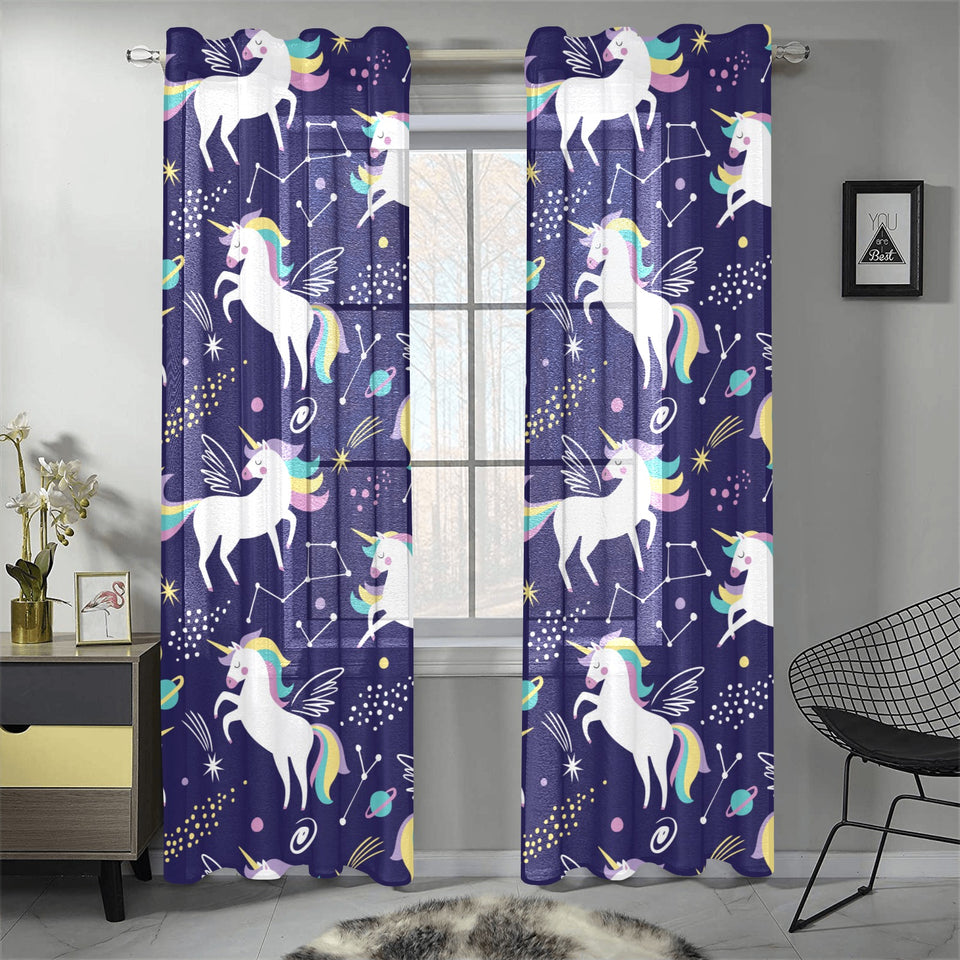 Hand drawn cute unicorn star planet Gauze Curtain