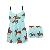 Horses running horses rider pattern Chest Sexy Pleated Two Piece Swim Dress