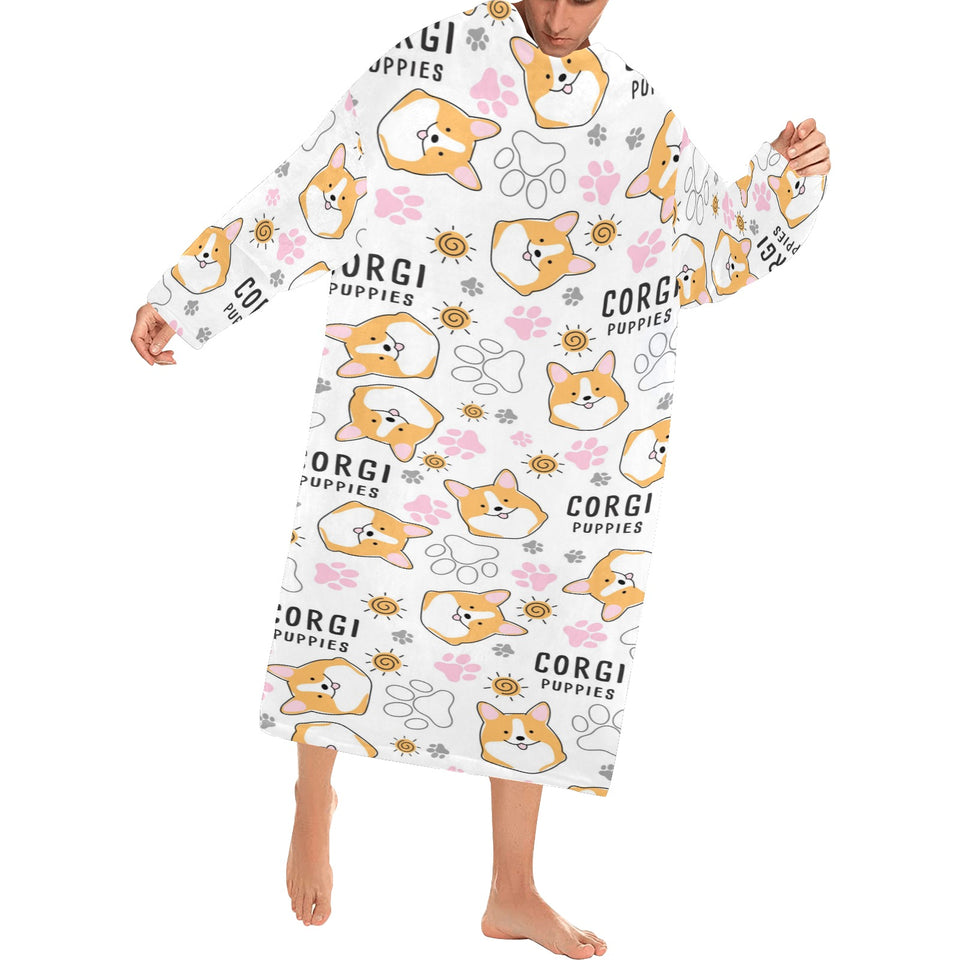 Corgi Dog Pattern Blanket Robe with Sleeves