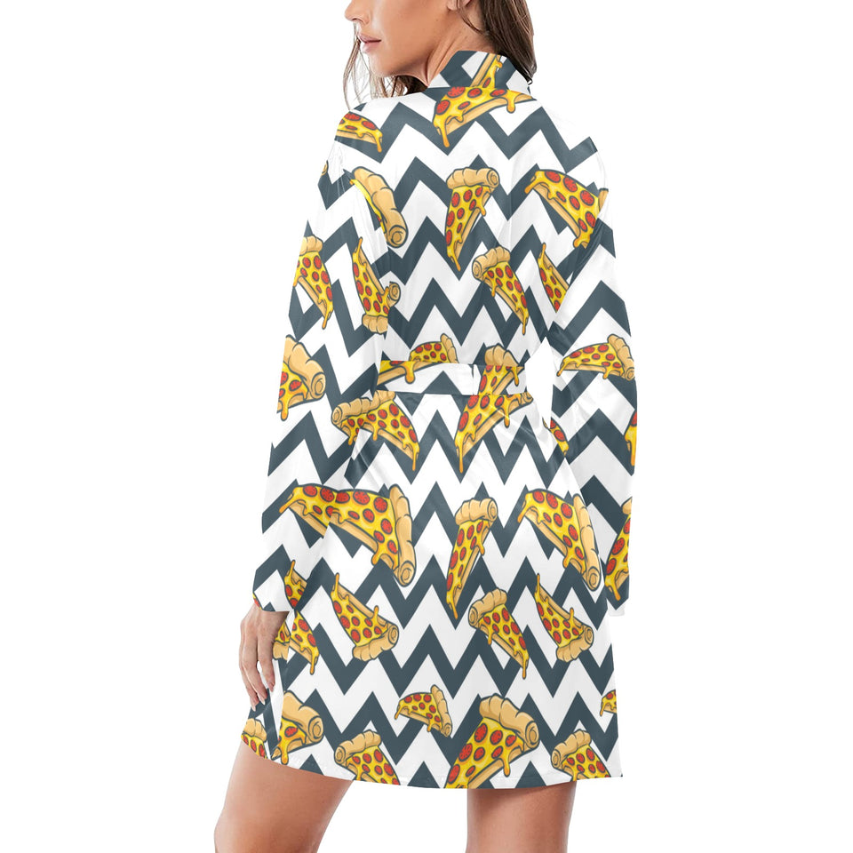 Pizza design pattern Women's Long Sleeve Belted Night Robe