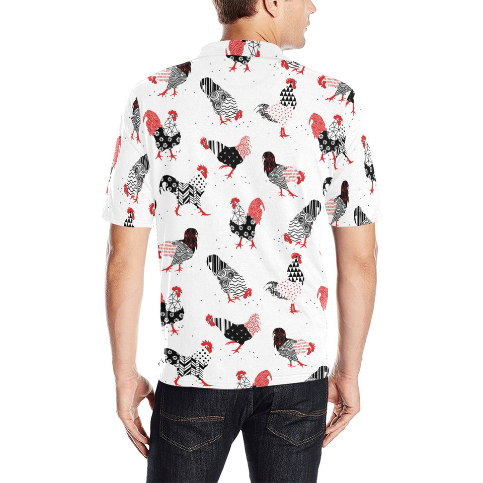 Cool rooster chicken cock floral ornament backgrou Men's All Over Print Polo Shirt
