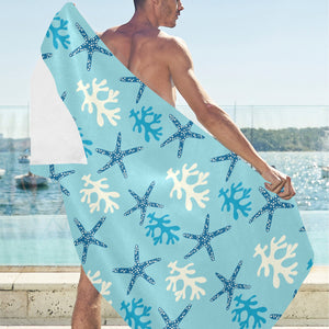 Blue starfish coral reef pattern Beach Towel