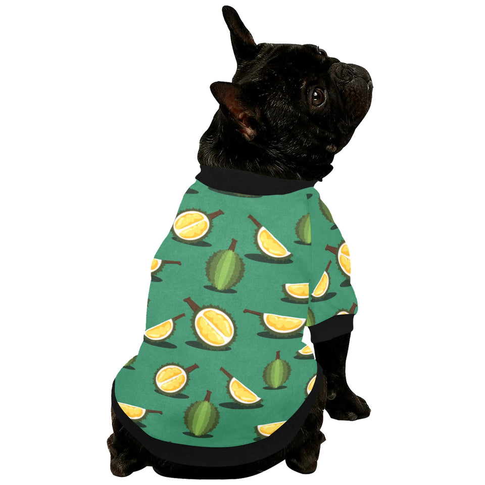 Durian pattern green background All Over Print Pet Dog Round Neck Fuzzy Shirt
