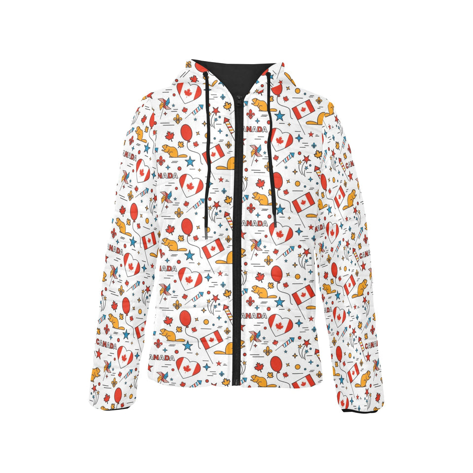 Canada Pattern Print Design 03 Women's Padded Hooded Jacket