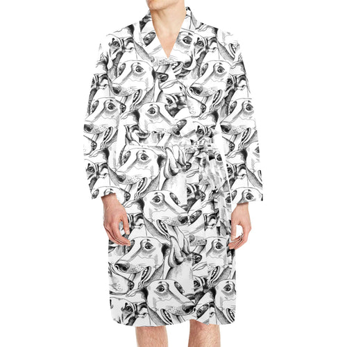 Greyhound Pattern Print Design 01 Men's Long Sleeve Belted Night Robe
