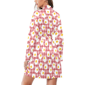 Fried Eggs Pattern Print Design 03 Women's Long Sleeve Belted Night Robe