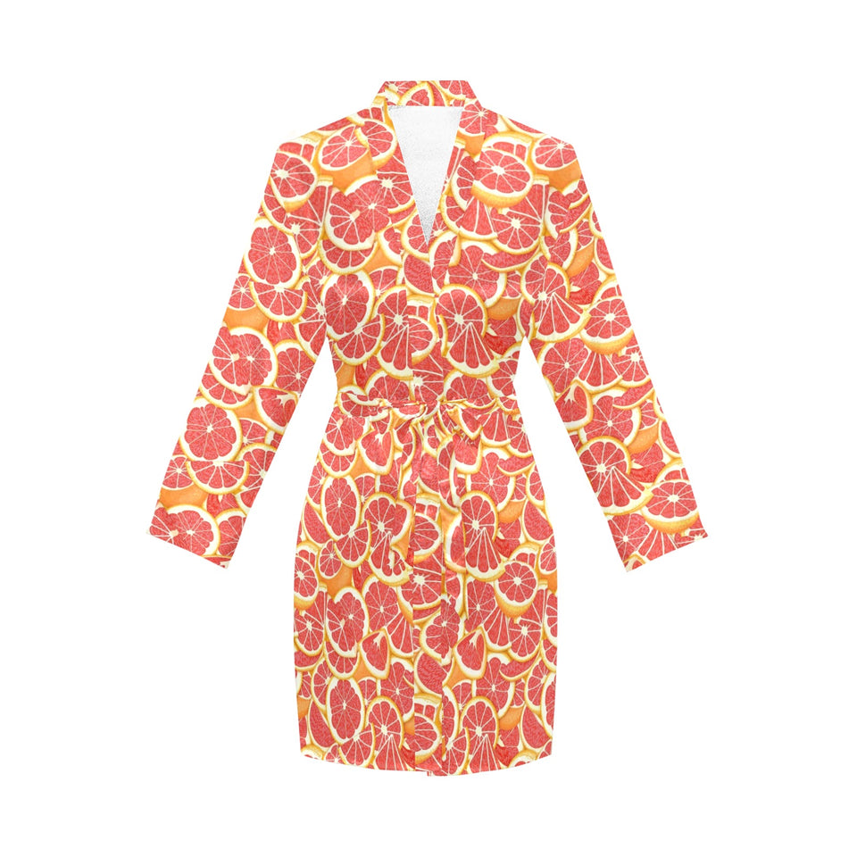 Tropical grapefruit pattern Women's Long Sleeve Belted Night Robe