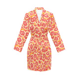 Tropical grapefruit pattern Women's Long Sleeve Belted Night Robe