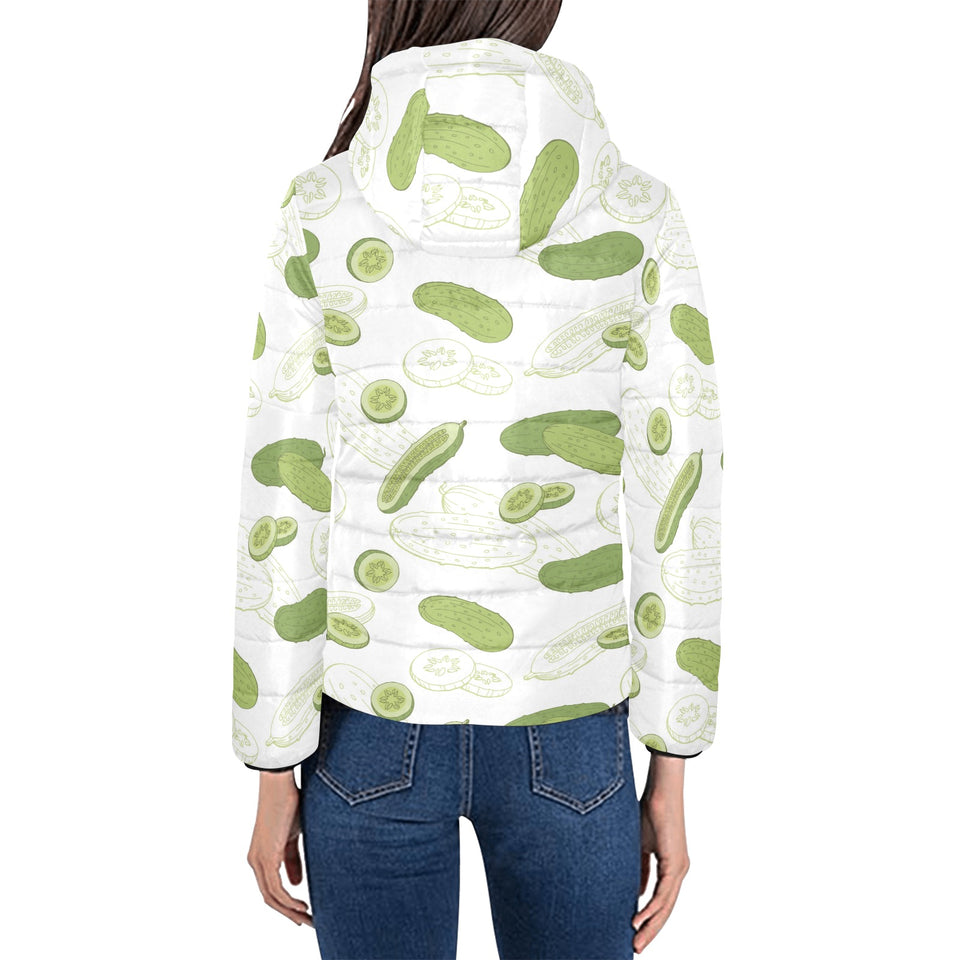 Cucumber sketch pattern Women's Padded Hooded Jacket