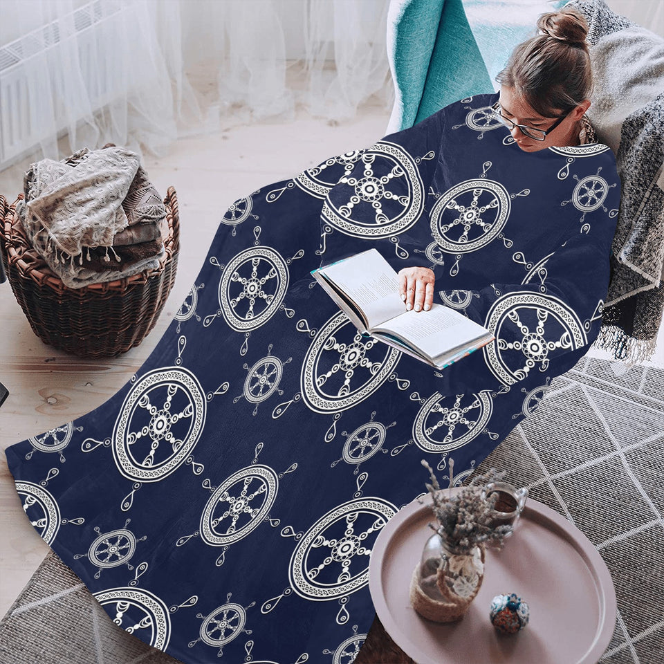 nautical steering wheel design pattern Blanket Robe with Sleeves