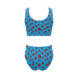 Ladybug Pattern Print Design 02 Chest Bowknot High Waisted Bikini Swimsuit